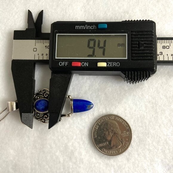 Sterling Silver 925 Lapis Lazuli Scrollwork 2 Stone Pendant Necklace 18" Chain - Picture 13 of 16